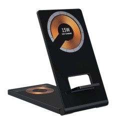 Incarcator SILKASE, magnetic wireless 4 in 1, Dual 15 W, negru