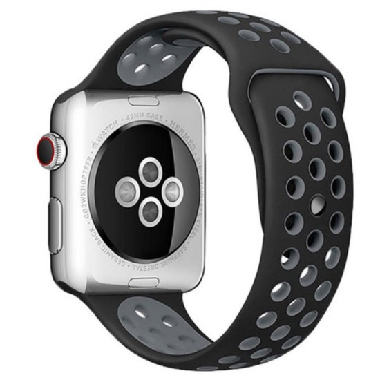 SILKASE Curea Sport Silicon Lichid Apple Watch 42/41/40/38mm (Seria 11/SE), Negru/Gri (Apple, W0959) by www.silkase.ro