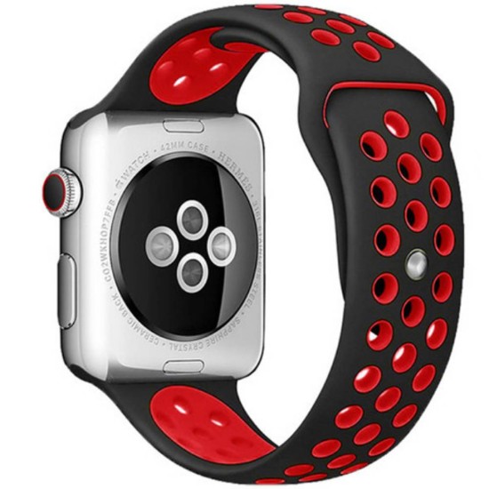 Curea SILKASE pentru Apple iWatch, Sport Liquid silicone, 38/40/41mm, negru/rosu (SILKASE, Apple) by www.silkase.ro SILKASE Curea Sport Silicon Lichid Apple Watch 42/41/40/38mm (Seria 11/SE), Negru/Roșu (Apple, W0961) by www.silkase.ro
