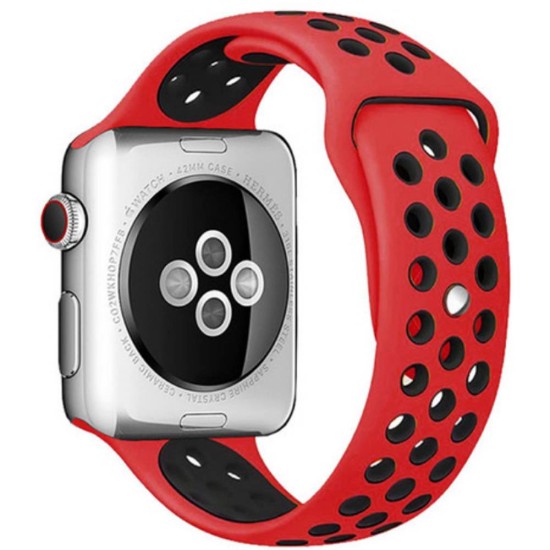 SILKASE Curea Sport Silicon Lichid Apple Watch 42/41/40/38mm (Seria 11/SE), Roșu/Negru (Apple, W0974) by www.silkase.ro