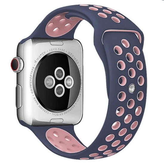 Curea SILKASE pentru Apple iWatch, Sport Liquid silicone, 38/40/41mm, albastru inchis/roz pal (SILKASE, Apple) by www.silkase.ro SILKASE Curea Sport Silicon Lichid Apple Watch 42/41/40/38mm (Seria 11/SE), Albastru Închis/Roz Pal (Apple, W0985) by www.silkase.ro