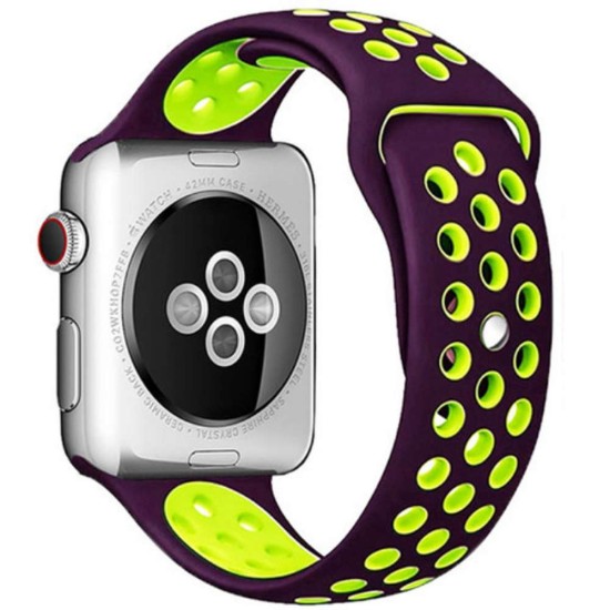 Curea SILKASE pentru Apple iWatch, Sport Liquid silicone, 38/40/41mm, violet/verde neon (SILKASE, Apple) by www.silkase.ro SILKASE Curea Sport Silicon Lichid Apple Watch 42/41/40/38mm (Seria 11/SE), Violet/Verde Neon (Apple, W0995) by www.silkase.ro