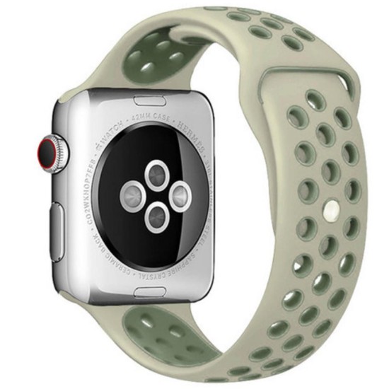 SILKASE Curea Sport Silicon Lichid Apple Watch 42/41/40/38mm (Seria 11/SE), Bej/Verde (Apple, W0996) by www.silkase.ro