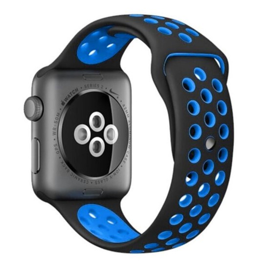 SILKASE Curea Sport Silicon Lichid Apple Watch 49/46/45/44/42mm (Ultra 3-1/Seria 11-1/SE), Negru/Albastru (Apple, W1004) by www.silkase.ro