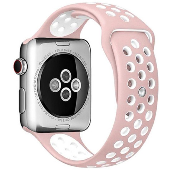SILKASE Curea Sport Silicon Lichid Apple Watch 49/46/45/44/42mm (Ultra 3-1/Seria 11-1/SE), Roz/Alb (Apple, W1007) by www.silkase.ro