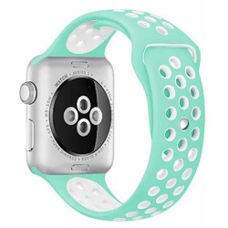 SILKASE Curea Sport Silicon Lichid Apple Watch 49/46/45/44/42mm (Ultra 3-1/Seria 11-1/SE), Albastru Cyan/Alb