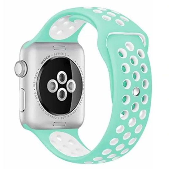 Curea SILKASE pentru Apple iWatch, Sport Liquid silicone, 42/44/45mm, albastru cyan/alb (SILKASE, Apple) by www.silkase.ro SILKASE Curea Sport Silicon Lichid Apple Watch 49/46/45/44/42mm (Ultra 3-1/Seria 11-1/SE), Albastru Cyan/Alb (Apple, W1010) by www.silkase.ro