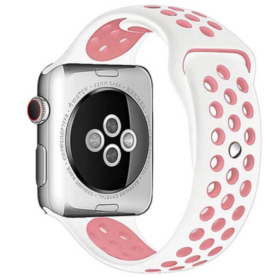 Curea SILKASE pentru Apple iWatch, Sport Liquid silicone, 42/44/45mm, alb/roz (SILKASE, Apple) by www.silkase.ro SILKASE Curea Sport Silicon Lichid Apple Watch 49/46/45/44/42mm (Ultra 3-1/Seria 11-1/SE), Alb/Roz (Apple, W1012) by www.silkase.ro