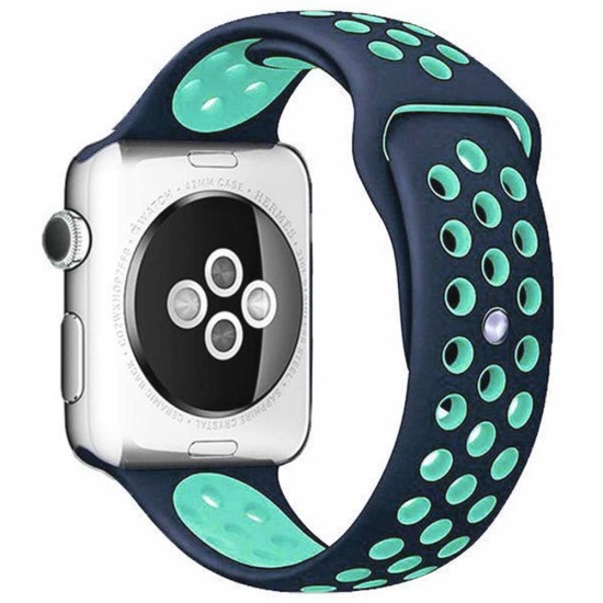 SILKASE Curea Sport Silicon Lichid Apple Watch 49/46/45/44/42mm (Ultra 3-1/Seria 11-1/SE), Albastru Închis/Albastru Cyan (Apple, W1025) by www.silkase.ro