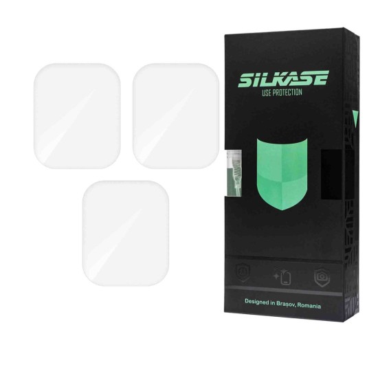 Set 3 folii SILKASE pentru Apple Watch 9 45mm, silicon, regenerabil, Full-display (SILKASE, Folie Silicon Smartwatch) by www.silkase.ro SILKASE Set 3 Folii Silicon Regenerabil Full-display Apple Watch 49/46/45/44/42mm (Ultra 3/Seria 11/9/8/SE), Lucios (Folie Silicon Smartwatch, W1219) by www.silkase.ro