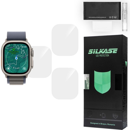 Set 3 folii SILKASE pentru Apple Watch Ultra 2 49mm, silicon, regenerabil, Full-display (SILKASE, Folie Silicon Smartwatch) by www.silkase.ro SILKASE Set 3 Folii Silicon Regenerabil Full-display Apple Watch Ultra 3/2/1 (49mm - 1.92 inch), Lucios (Folie Silicon Smartwatch, W1220) by www.silkase.ro