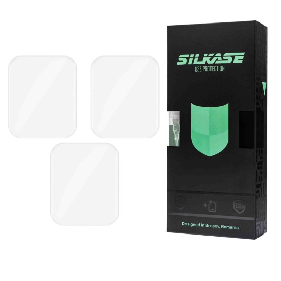 Set 3 folii SILKASE pentru Apple Watch SE 2023 44mm, silicon, regenerabil, Full-display (SILKASE, Folie Silicon Smartwatch) by www.silkase.ro SILKASE Set 3 Folii Silicon Regenerabil Full-display Apple Watch 49/46/45/44/42mm (Ultra 3/Seria 11/9/8/SE), Lucios (Folie Silicon Smartwatch, W1227) by www.silkase.ro