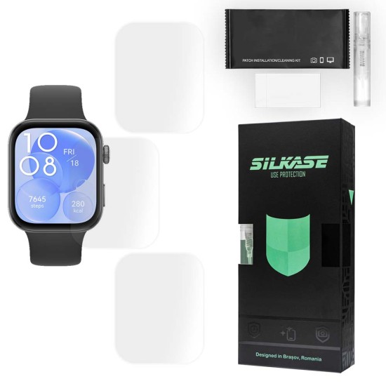 Set 3 folii mate SILKASE pentru Huawei Watch Fit 3, silicon, Full-display (SILKASE, Folie silicon smartwatch mate) by www.silkase.ro SILKASE Set 3 Folii Silicon Regenerabil Full-display Huawei Watch Fit 3 (43x32mm - 1.82 inch), Mat (Folie silicon smartwatch mate, W1238) by www.silkase.ro