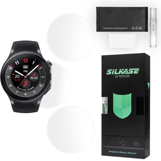SILKASE Set 3 Folii Silicon Regenerabil Full-display OnePlus Watch 2 (47mm - 1.43 inch), Mat (Folie silicon smartwatch mate, W1240) by www.silkase.ro