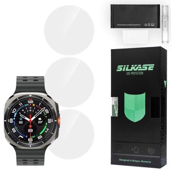 Set 3 folii SILKASE Samsung Galaxy Watch Ultra, 47mm, silicon, regenerabil, Full-display (SILKASE, Folie Silicon Smartwatch) by www.silkase.ro SILKASE Set 3 Folii Silicon Regenerabil Full-display Samsung Galaxy Watch Ultra (47mm - 1.5 inch), Lucios (Folie Silicon Smartwatch, W1243) by www.silkase.ro