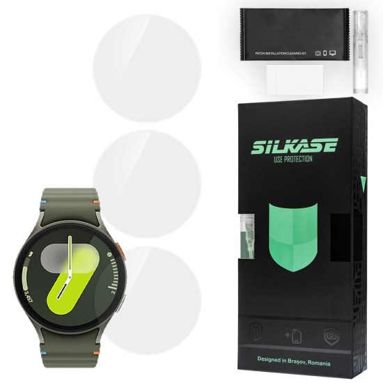 SILKASE Set 3 Folii Silicon Regenerabil Full-display Samsung Galaxy Watch 7 (44mm - 1.5 inch), Lucios (Folie Silicon Smartwatch, W1245) by www.silkase.ro