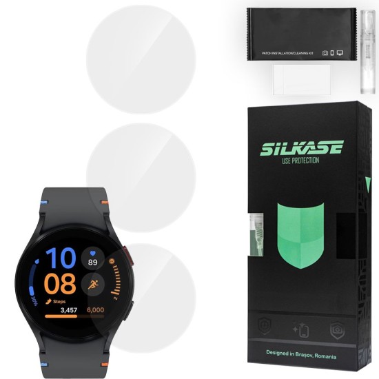 Set 3 folii SILKASE Samsung Galaxy Watch FE, 40mm, silicon, regenerabil, Full-display (SILKASE, Folie Silicon Smartwatch) by www.silkase.ro SILKASE Set 3 Folii Silicon Regenerabil Full-display Samsung Galaxy Watch FE (40mm - 1.2 inch), Lucios (Folie Silicon Smartwatch, W1247) by www.silkase.ro