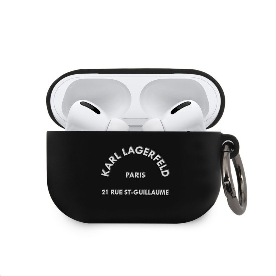 Husa Karl Lagerfeld Rue St Guillaume Silicone pentru AirPods Pro, Neagra (Bakr, KLACAPSILRSGBK) by www.silkase.ro