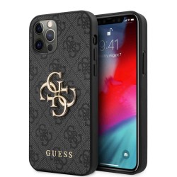 Husă Premium Guess PU 4G Metal Logo pentru iPhone 12 Pro Max, Gri