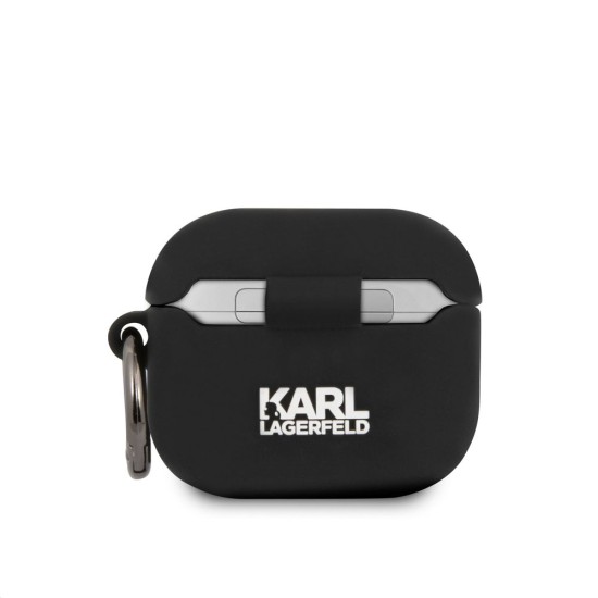 Husa Karl Lagerfeld Rue St Guillaume Silicone pentru AirPods 3, Neagra (Bakr, KLACA3SILRSGBK) by www.silkase.ro