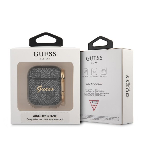 Husa Guess 4G Script pentru AirPods 1/2, PC/PU, Black (Bakr, GUA24GSMK) by www.silkase.ro