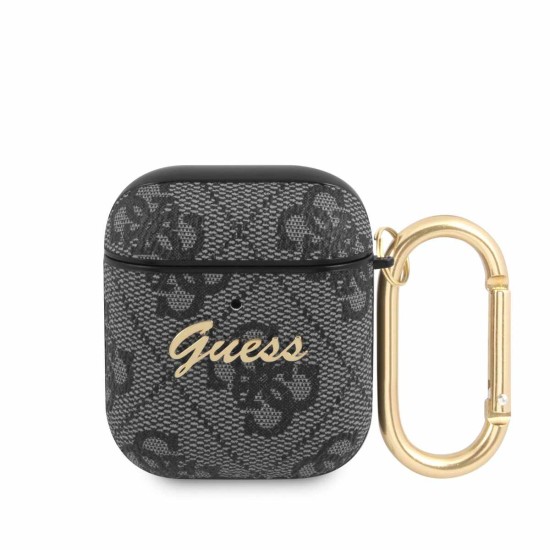 Husa Guess 4G Script pentru AirPods 1/2, PC/PU, Black (Bakr, GUA24GSMK) by www.silkase.ro