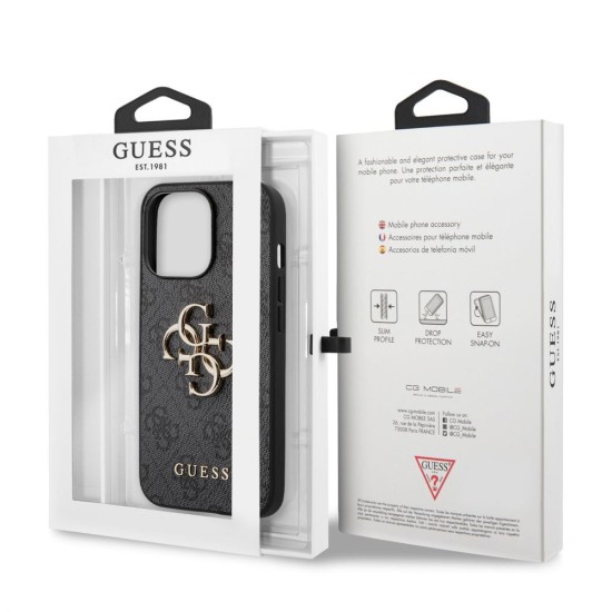 Husa Guess PU 4G Metal Logo pentru iPhone 13 Pro Max, Grey (Bakr, GUHCP13X4GMGGR) by www.silkase.ro