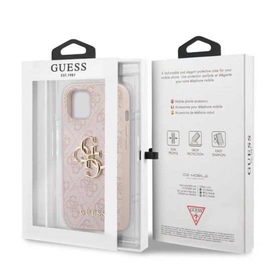 Husa Guess PU 4G Metal Logo pentru iPhone 13, Roz (Bakr, GUHCP13M4GMGPI) by www.silkase.ro