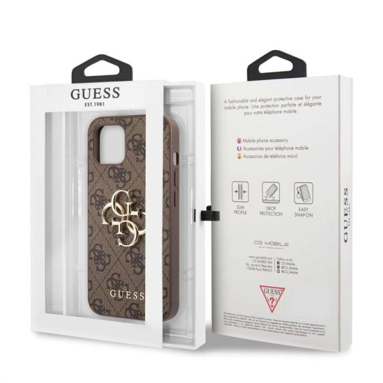 Husa Guess PU 4G Metal Logo pentru iPhone 13, Maro (Bakr, GUHCP13M4GMGBR) by www.silkase.ro