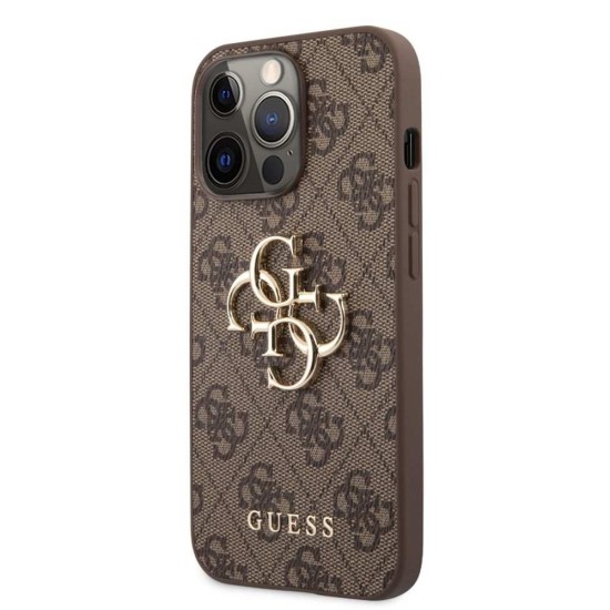 Husa Guess PU 4G Metal Logo pentru iPhone 13 Pro, Maro (Bakr, GUHCP13L4GMGBR) by www.silkase.ro