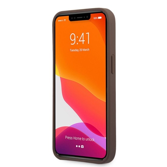 Husa Guess PU 4G Metal Logo pentru iPhone 13 Pro, Maro (Bakr, GUHCP13L4GMGBR) by www.silkase.ro