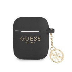 Husa Guess 4G Charm Silicone pentru AirPods 1 / 2, Neagra Husa Guess 4G Charm Silicone pentru AirPods 1 / 2, Neagra