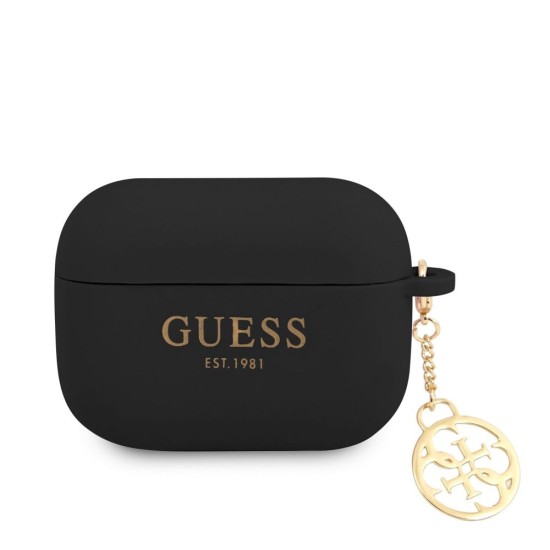 Husa Guess 4G Charm Silicone pentru AirPods Pro, Neagra (Bakr, GUAPLSC4EK) by www.silkase.ro