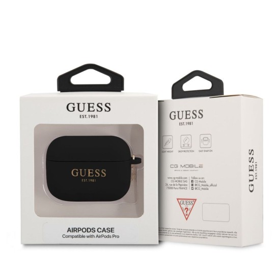 Husa Guess 4G Charm Silicone pentru AirPods Pro, Neagra (Bakr, GUAPLSC4EK) by www.silkase.ro