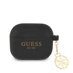 Husa Guess 4G Charm Silicone pentru AirPods 3, Neagra