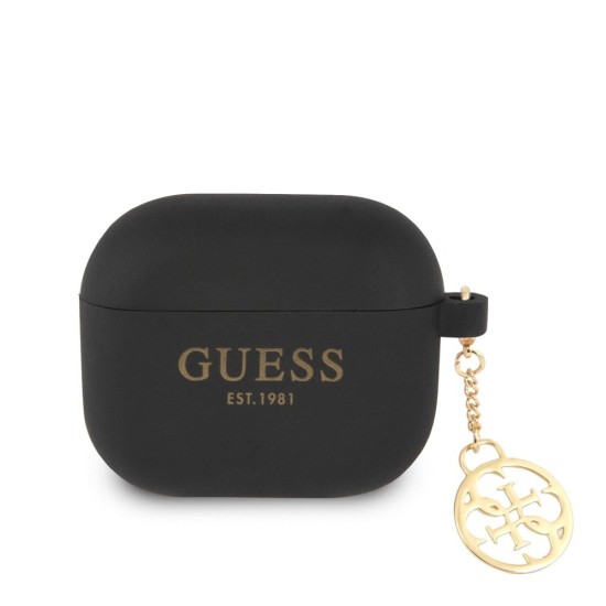 Husa Guess 4G Charm Silicone pentru AirPods 3, Neagra (Bakr, GUA3LSC4EK) by www.silkase.ro