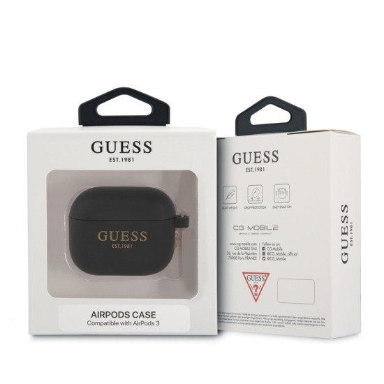 Husa Guess 4G Charm Silicone pentru AirPods 3, Neagra (Bakr, GUA3LSC4EK) by www.silkase.ro