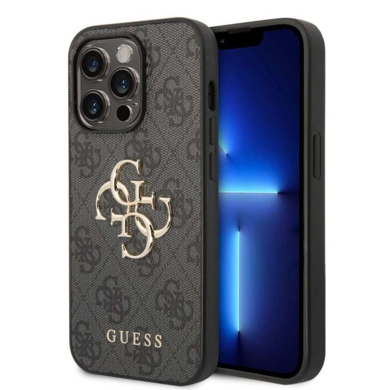 Husa Guess PU 4G Metal Logo pentru iPhone 14 Pro, Gri (Bakr, GUHCP14L4GMGGR) by www.silkase.ro