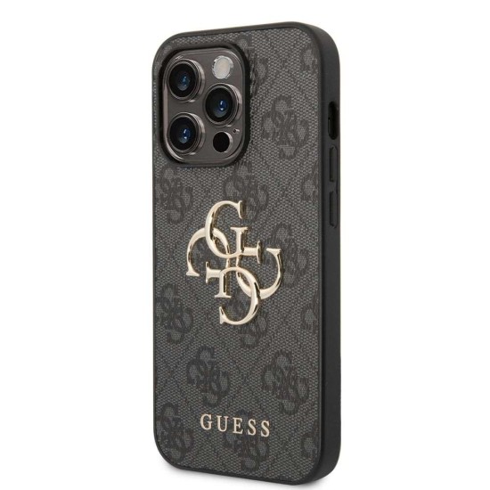 Husa Guess PU 4G Metal Logo pentru iPhone 14 Pro, Gri (Bakr, GUHCP14L4GMGGR) by www.silkase.ro