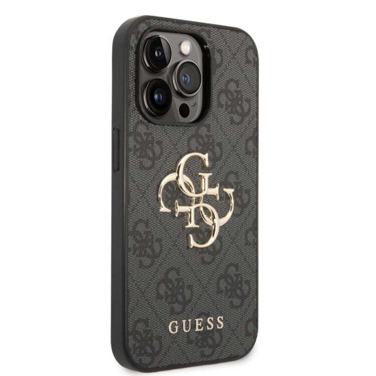 Husa Guess PU 4G Metal Logo pentru iPhone 14 Pro, Gri (Bakr, GUHCP14L4GMGGR) by www.silkase.ro