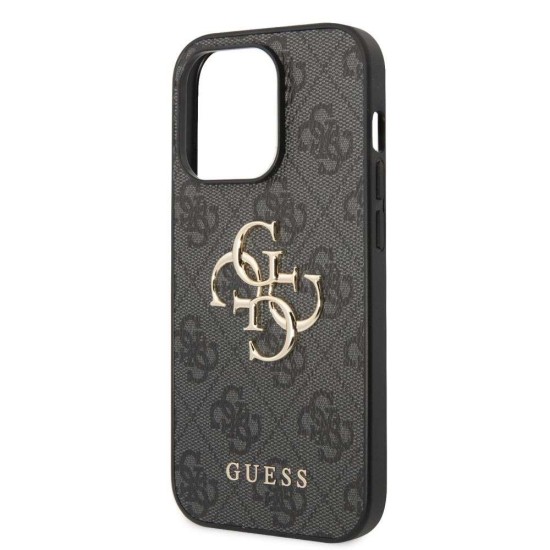 Husa Guess PU 4G Metal Logo pentru iPhone 14 Pro, Gri (Bakr, GUHCP14L4GMGGR) by www.silkase.ro