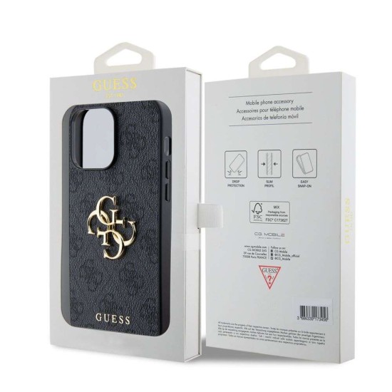 Husa Guess PU 4G Metal Logo pentru iPhone 14 Pro Max, Gri (Bakr, GUHCP14X4GMGGR) by www.silkase.ro