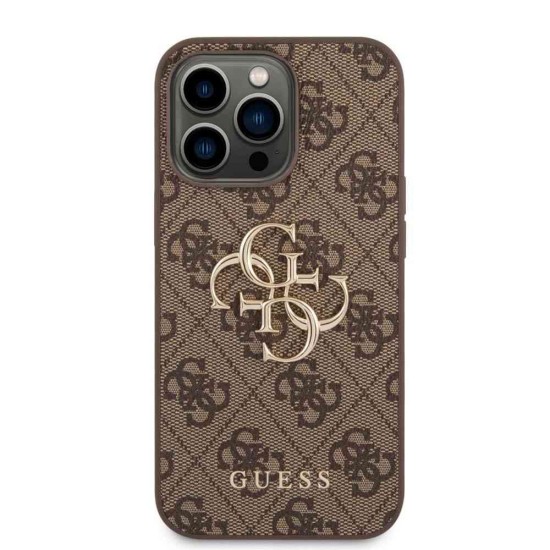 Husa Guess PU 4G Metal Logo pentru iPhone 14 Pro, Maro (Bakr, GUHCP14L4GMGBR) by www.silkase.ro