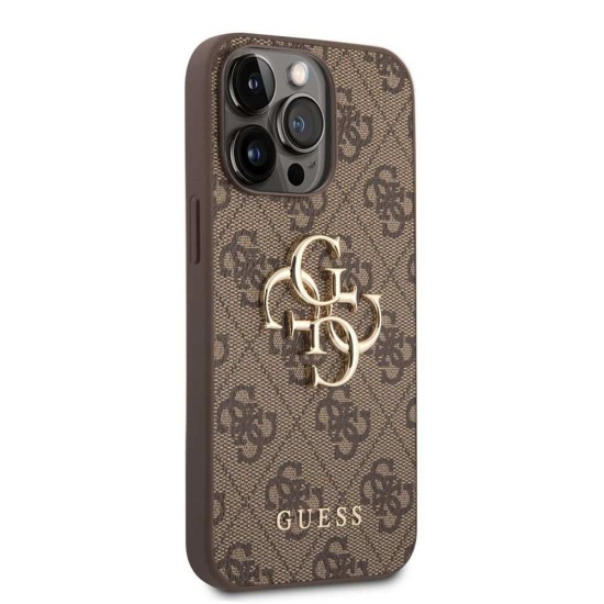 Husa Guess PU 4G Metal Logo pentru iPhone 14 Pro, Maro (Bakr, GUHCP14L4GMGBR) by www.silkase.ro