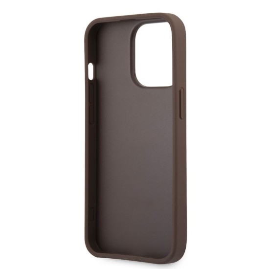 Husa Guess PU 4G Metal Logo pentru iPhone 14 Pro, Maro (Bakr, GUHCP14L4GMGBR) by www.silkase.ro