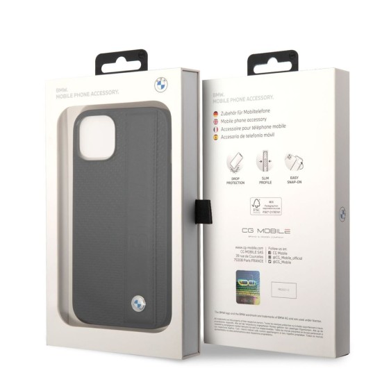 Husa de Protectie BMW Signature din Piele Veritabila pentru iPhone 14 Plus, Negru (Bakr, BMHCP14M22RDPK) by www.silkase.ro