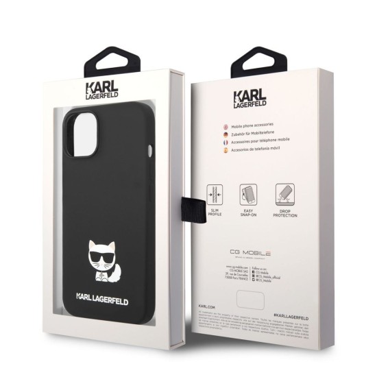 Husă de Protecție iPhone 14 Plus Karl Lagerfeld Liquid Silicone Choupette, Black (Bakr, KLHCP14MSLCTBK) by www.silkase.ro