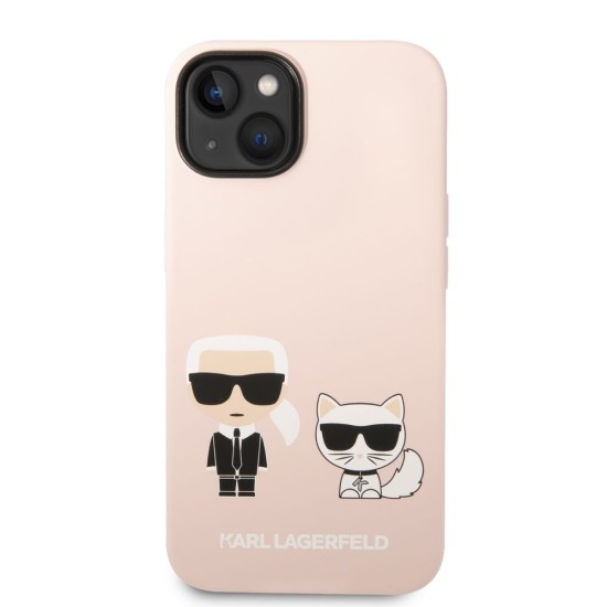 Husa iPhone 14 Plus Karl Lagerfeld Liquid Silicone, MagSafe, Karl & Choupette, Roz (Bakr, KLHMP14MSSKCI) by www.silkase.ro