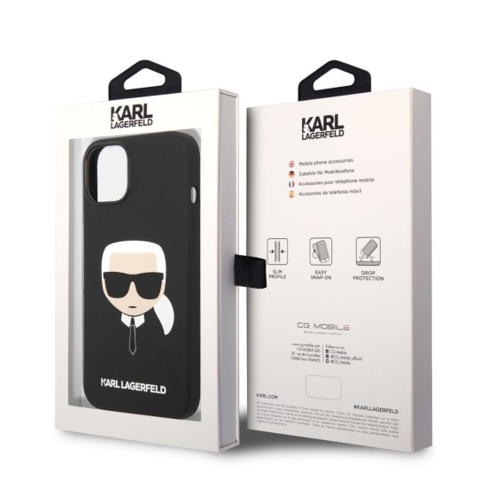 Husă Karl Lagerfeld Liquid Silicone Karl Head pentru iPhone 14 Plus, Black (Bakr, KLHCP14MSLKHBK) by www.silkase.ro