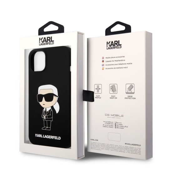 Husă Karl Lagerfeld Liquid Silicone Ikonik NFT pentru iPhone 14 Plus, Black (Bakr, KLHCP14MSNIKBCK) by www.silkase.ro